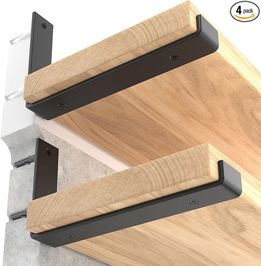 LEOPO Shelf Brackets 12 inch, 4-Pack 1/5 inch Thick Heavy Duty Industrial Bracket for DIY Floating Shelf Support, Black Coated Wall Shelf Support 11.25” x 6” x 1.5”