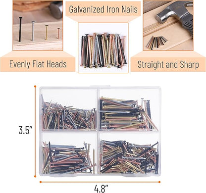 Mr. Pen- Nail Assortment Kit, 600 pcs, 4 Sizes, Assorted Colors, Small Nails for Hanging Pictures, Finishing Nails, Wall Nails for Hanging, Pin Nails, Hardware Nails, Assorted Nails, Galvanized Nails