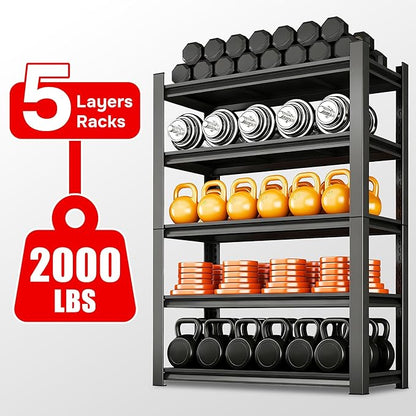 Heavy Duty 5-Tier, Garage Shelving Unit (72" H X 40" W X 18" D) Adjustable Black Metal Storage Shelves, Ideal for Garage, Basement, Pantry & Warehouse, Black, 3000LBS Capacity