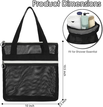 Mesh Shower Caddy Portable Shower Bag for Travel, Gym, Camping – Quick-Dry Hanging Toiletry Organizer with Zipper Pockets for Bathroom Essentials,Black
