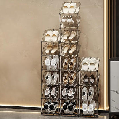 YYW Narrow Shoe Rack Vertical Shoes Rack for Entryway Corner Shoe Storage Organizer for Small Spaces Transparently Tall Slim Shoe Shelf for Front Door Entrance Living Room Grey 6 Layers