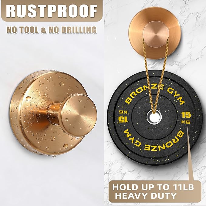 Suction Cup Hooks for Shower No-Drill Bathroom Hooks for Towels, Robes, Loofah Mountable on Bathroom Walls, Kitchen, Glass, Mirrors, Tile and Smooth,Non-Porous Surfaces (2, Champagne Bronze)