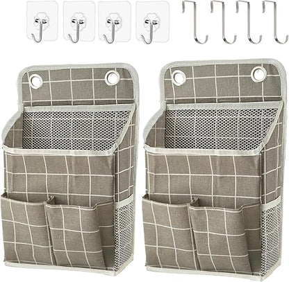 Hanging Basket for Organizing, Wall Organizer with Pockets and Over The Door Organizer，Can for Home, Closet, Office and Camper (Grey Grid2)