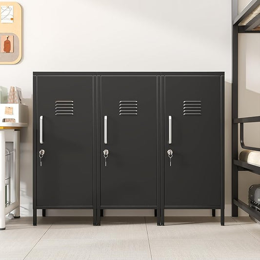 35" Metal Storage Locker, Lockable Employees Metal Locker with Door and Adjustable Shelves, Steel Locker for Home, School, Office, Gym (Black)