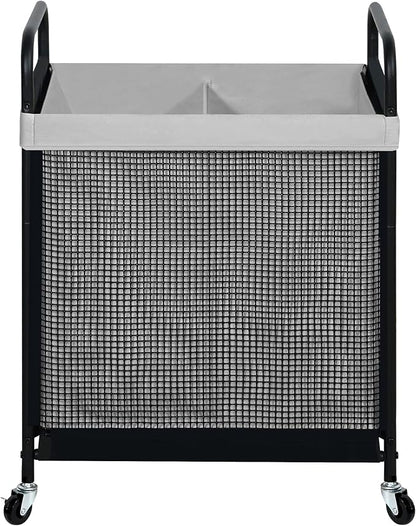 STO STO Laundry Hamper 2 Section, 100L Rolling Laundry Sorter Cart with Removable and Washable Liner Bag, Clothes Hamper with Wheels and Metal Handle for Laundry Room and Bedroom, Gray
