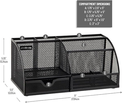 Mind Reader 7-Compartment Desktop Organizer, File & Accessory Storage, Metal Mesh Office Organizer for Desk, Workspace, Mail, Black