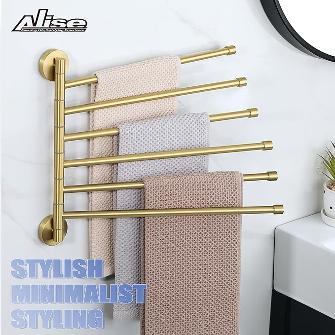 Alise Swing Out Towel Rack,Folding Hand Towel Bar 6 Bars Arm Towel Holder Towel Hanger for Bathroom Wall Mount,Space Saving Towel Rail,GDL8006-G SUS304 Stainless Steel Brushed Gold