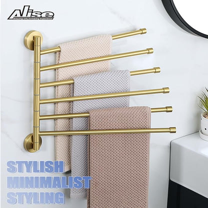 Alise Swing Out Towel Rack,Folding Hand Towel Bar 6 Bars Arm Towel Holder Towel Hanger for Bathroom Wall Mount,Space Saving Towel Rail,GDL8006-G SUS304 Stainless Steel Brushed Gold