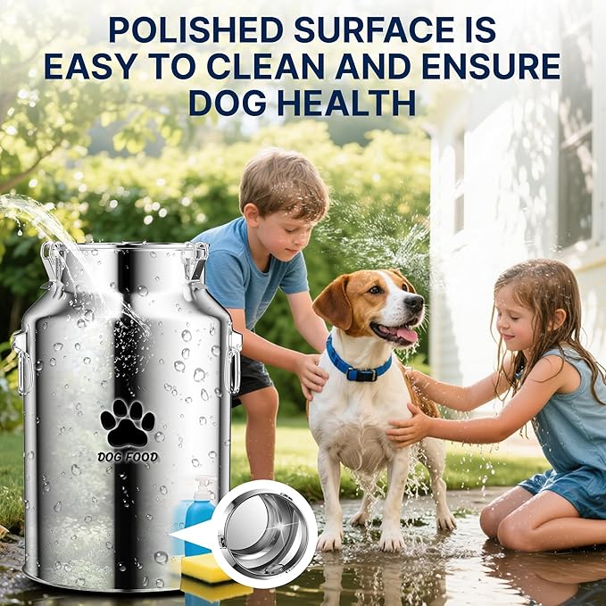 40Lbs Large Metal Dog Food Storage Container, Stainless Steel Dog Food Storage Tank, Multifunctional Storage Bin with Lid and Spoon, Food Storage Container for Big Dogs, Keep Fresh, Easy to Clean