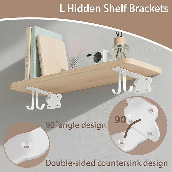 SOGAL 6 Inch White Brackets | Heavy Duty Modern Floating Supports for Kitchen Pantry - 150LB Capacity, Utility Hooks Included