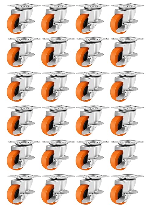 Caster Wheels, 3 Inch Casters Pack of 24,Locking Castors with Polyurethane,Plate Swivel Castors Wheels for Furniture Carts,Workbench