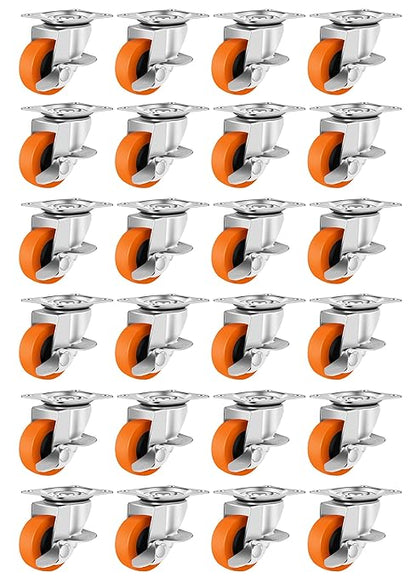 Caster Wheels, 3 Inch Casters Pack of 24,Locking Castors with Polyurethane,Plate Swivel Castors Wheels for Furniture Carts,Workbench