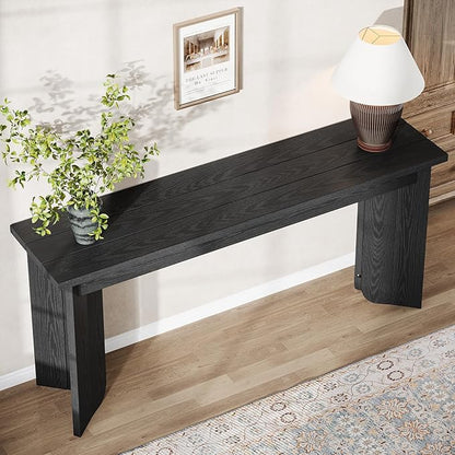 Tribesigns 70.9-Inch Sofa Console Table, Wooden Extra Long Entryway Table with Widened Tabletop, Farmhouse Console Behind Couch with Sturdy Double Pedestal for Hallway, Living Room, Black