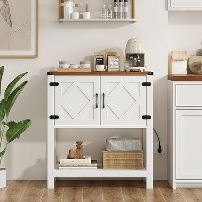 Entryway Console Table with Power Outlets and USB Port, Coffee Bar Cabinet with Doors, Farmhouse Kitchen Cabinets Sofa Table with Storage for Hallway, Foyer, Living Room, Deep Walnut Panel