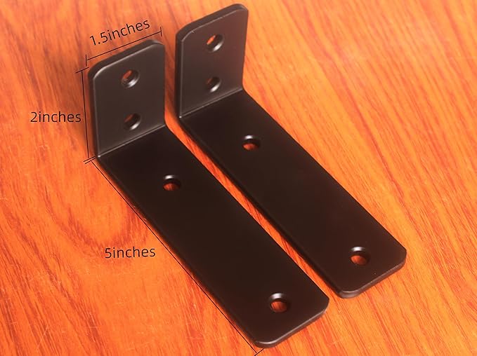 6 Pack - L 5" x H 2" x W1.5, 5mm Thick Black L Shelf Bracket, Iron Shelf Brackets, Metal Shelf Brackets, Floating Shelf, Shelf Supports with Screws