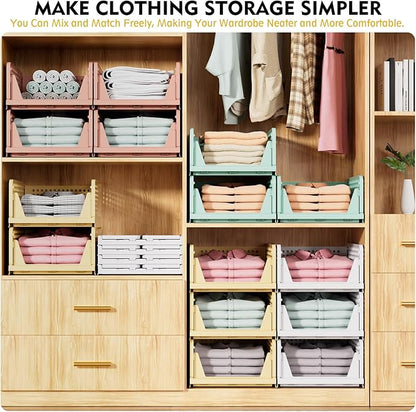 SNSLXH 8 Pack Stackable Closet Storage Bins, Multifunctional & Foldable Closet Organizers and Storage for Bathroom Kitchen Laundry Room Drawer Shelf Storage, Space-Saving Wardrobe Organizer, White
