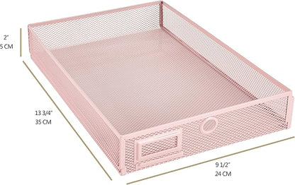 Annova Desk Organizer Wire Mesh 3 Tier Sliding Drawers Paper Sorter/Multifunctional/Premium Solid Construction for Letters, Documents, Mail, Files, Paper, Kids' Art Supplies (Light Pink)