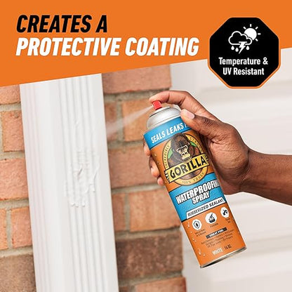 Gorilla Waterproof Patch & Seal Rubberized Sealant Spray, White, 14 Ounce (Pack of 6) - Seals Out Water, Air, and Moisture