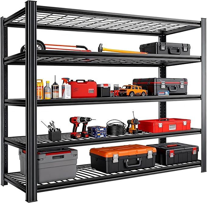 Garage Shelving, Heavy Duty 5-Tier Wire Shelving Unit, 72" H x 48" W x 24" D, 2500 lbs Load Capacity Storage Shelves, Adjustable Metal Shelves for Garage, Kitchen, and Pantry Storage