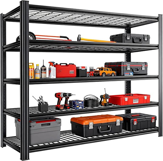 Garage Shelving, Heavy Duty 5-Tier Wire Shelving Unit, 72" H x 48" W x 24" D, 2500 lbs Load Capacity Storage Shelves, Adjustable Metal Shelves for Garage, Kitchen, and Pantry Storage