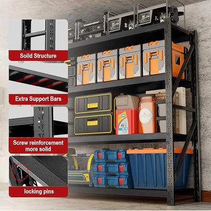 5000lbs Garage Shelving Heavy Duty, 4-Tier Metal Adjustable Garage Shelves, Storage Shelves for Warehouse, Pantry, Basement, 59" W X 24" D X 79" H (Black, 59x24x79)
