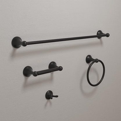 BGL Bathroom Accessory Set, Matte Black Adjustable Expandable Towel Bar 4-Piece Bathroom Hardware Set Wall Mounted Robe Hook Toilet Paper Holder Towel Ring Towel Bar