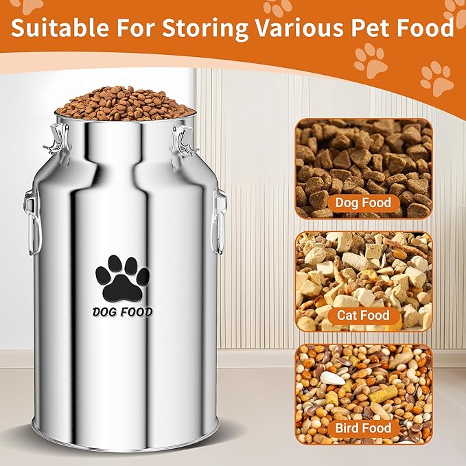 Metal Dog Food Storage Container, 30Lbs Dog Food Storage Tank, Multifunctional Storage Bin with Sealed Lid and Spoon, Pet Food Storage Container for Dogs and Cats, Keeping Fresh and Easy to Clean