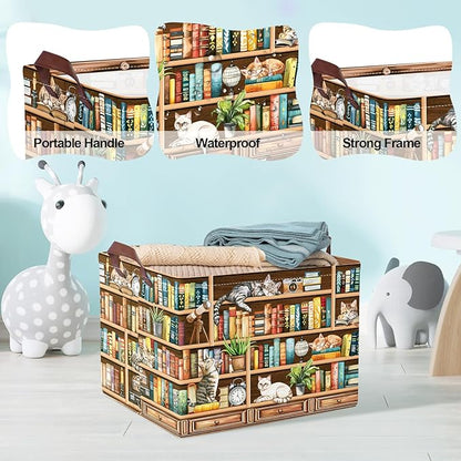 Clastyle Cat Book Shelf Basket for Reading Room Collapsible Toy Gift Kid Storage Basket Baby Clothes Organizer Nursery Bin