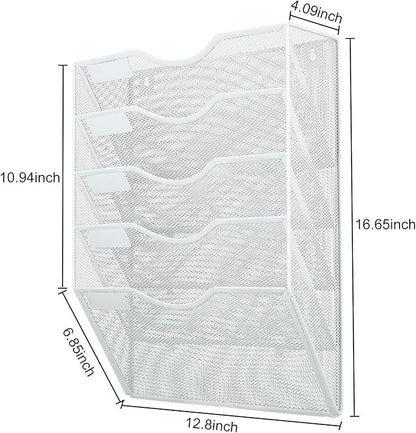PAG Hanging Wall File Holder Mail Organizer Wall Mount Document Letter Rack, 5-Tier, White
