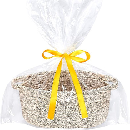 ABenkle Small Woven Basket 12"x 8"x 5" - Rope Room Shelf Storage, Cat Dog Toys Chest Box, Decorative Empty Gift With Handles - All Mixed Brown