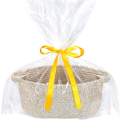 ABenkle Small Woven Easter Basket with Handle, 12x8x5 inches, Durable Storage Basket, Gift Wrap Ready with Ribbon