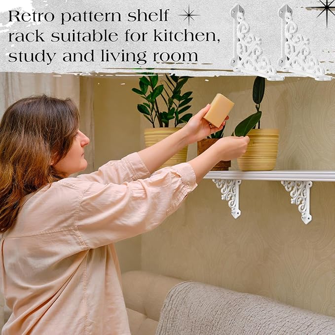 Blulu 4 Pack Antique Style Cast Iron Shelf Brackets Decorative Brackets 3 7/8" x 3 7/8" Wall Mount Shelving Bracket Heavy Duty Victorian Style Shelf(White)
