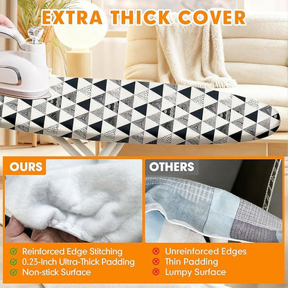 Ironing Board Cover and Pad, 18x49 Extra Wide Thick Iron Padding, Scorch & Stain Resistant Ironing Board Cover, Heavy Duty Iron Board Padded with Adjustable Fasteners, Geometric Triangles
