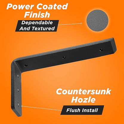 BATODA 12” Countertop Support Brackets for Granite (2 pcs) - Heavy Duty L Shelf Bracket - Wall Mounted Support for DIY Open Shelving – Blind Shelf Support - Shelving Mounting Hardware Included(Pack 2)