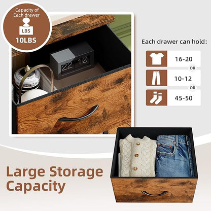 Somdot Dresser for Bedroom with 3 Drawers, Storage Organizer Chest of Drawers with Removable Fabric Bins for Closet Bedside Living Room Laundry Entryway Hallway, Wood Grain Print