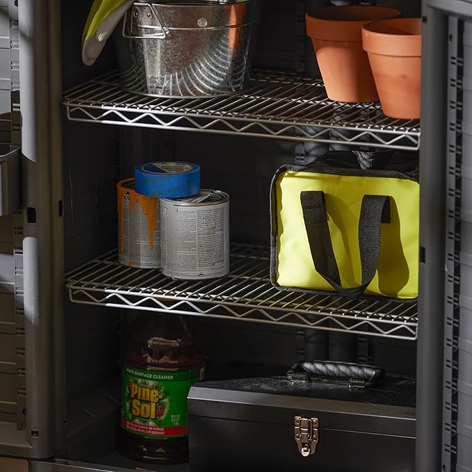 Gracious Living 2-Shelf Base Cabinet, MaxIt Lockable Utility Storage with Adjustable Shelves for Garage, Basement, Workshop, Grey - Small