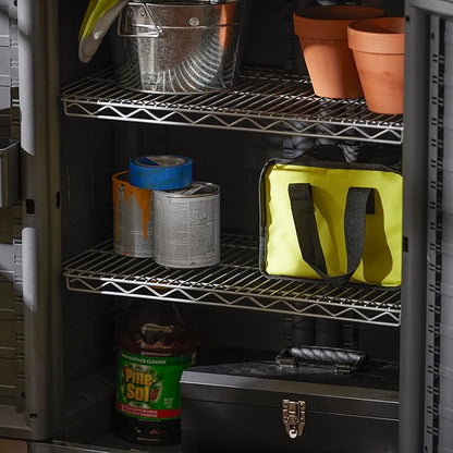 Gracious Living 2-Shelf Base Cabinet, MaxIt Lockable Utility Storage with Adjustable Shelves for Garage, Basement, Workshop, Grey - Small