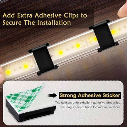 GooChan Strip Light Mounting Clips Self-Adhesive Tape Brackets Holder,100-Pack Clamps Fix Light Strip 8mm 10mm 12mm (for 10mm (3/8") Black Wide Strip Lights)