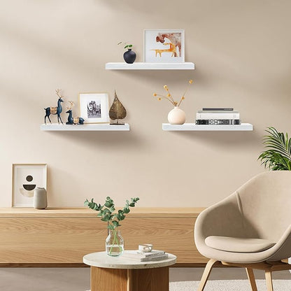 Floating Shelves for Wall Set of 3, 24" White Wall Shelves for Home Decor, Frame Display White Floating Shelf for Living Room, Bedroom, Bathroom, Kitchen