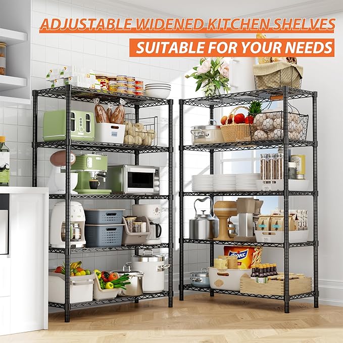 Storage Shelves Heavy Duty, 2 PCS 36" L x 14" W x 72" H Garage Wire Shelving Unit Loads 1750LBS, 5-Tier Adjustable Metal Industrial Utility Shelf Rack for Kitchen, Laundry Room, Warehouse, Basement