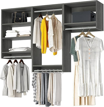 Closet Kit with Hanging Rods - Corner Closet System - Closet Shelves - Closet Organizers and Storage Shelves (Grey, 78 inches Wide) Closet Shelving
