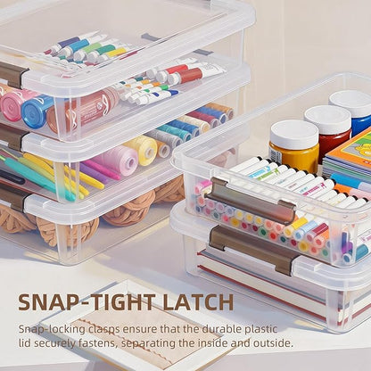 Citylife 10 PCS Plastic Storage Bins with Latching Lids Portable Project Case Clear File Box Stackable Storage Containers for Organizing A4 Paper, Photo, Document, Scrapbook