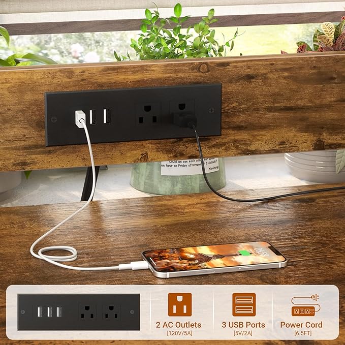 Homieasy Printer Stand with Charging Station, 29.1" x 22.8" Large 3D Printer Table with Filament Storage, Heavy Duty Rolling Printer Cart with 4-Tier Storage for Workshop/Office/Garage, Rustic Brown