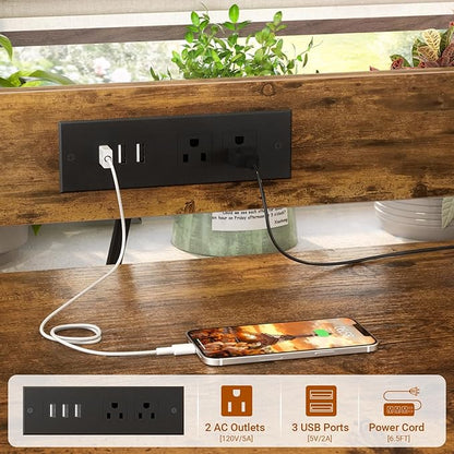 Homieasy Printer Stand with Charging Station, 29.1" x 22.8" Large 3D Printer Table with Filament Storage, Heavy Duty Rolling Printer Cart with 4-Tier Storage for Workshop/Office/Garage, Rustic Brown