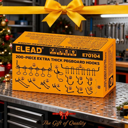ELEAD 200-Piece Extra Thick Pegboard Hooks Set, 1/4" Heavy Duty Black Peg Board Organizer Accessories, Metal Pegboard Accessories with Pegs Lock, Peg Board Hooks for Hanging