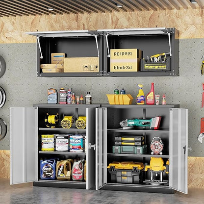 SUNCROWN Metal Storage Cabinets, 36”Locking Cabinet with Doors and Adjustable Shelves, Steel Utility Tool Garage Cabinets for Home, Office, Kitchen,Warehouse （Grey & Black）
