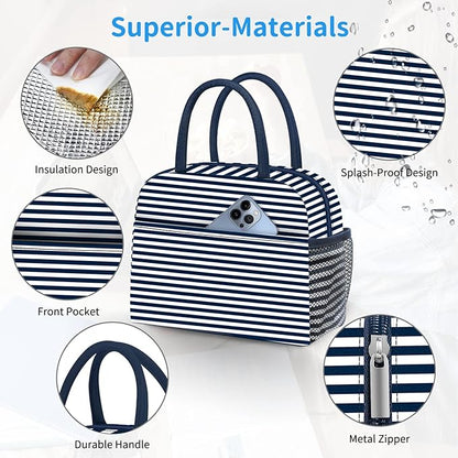 DALINDA Lunch Bag Women, Lunch Box for Women Men Reusable Insulated Lunch Tote Bag, Handbags Case High Capacity for Travel Work Picnic, Navy Blue