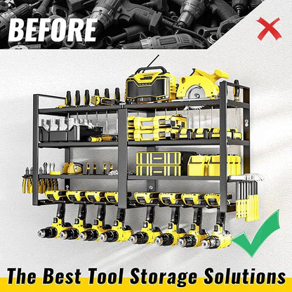 Power Tool Organizer Wall Mount, 4 Layer Heavy Duty Metal Power Tool Storage Rack, 8 Drill Holders Wall Mount, Utility Racks Cordless Tool Storage Rack for Garage Workshop