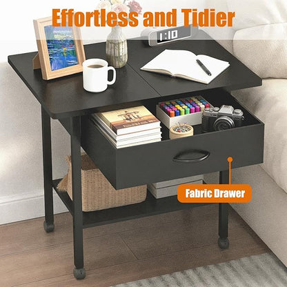 Large 22" x 15" Under Desk Printer Stand, 2-Tier Shelf Printer Table with Storage Fabric Drawer and Wheels, Rolling Cart for Home Office Fits 3D Printer, Scanner (Black)