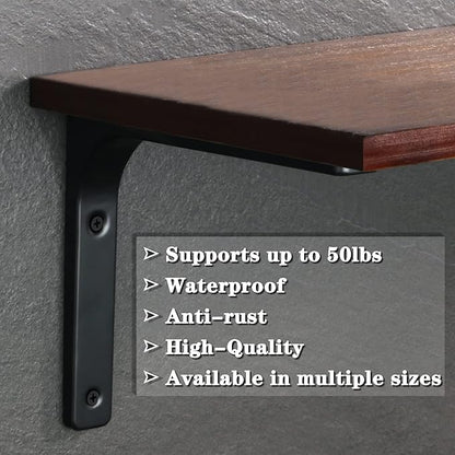 SAYAYO 4 PCS Metal Wall Shelf Bracket, 10 x 8 Inch Heavy Duty Shelf Support Bracket Decorative Joint Angle Bracket, Matte Black